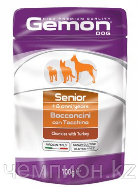 0064 Gemon Dog High Premium Quality Chunkies Senior Turkey, кусочки индейки для пожилых собак, пауч 100гр.