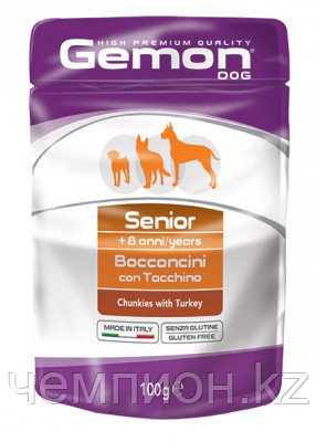 0064 Gemon Dog High Premium Quality Chunkies Senior Turkey, кусочки индейки для пожилых собак, уп.24*100гр.