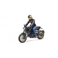 Мотоцикл жүргізушісі бар Scrambler Ducati Cafe Racer мотоциклі 63-050
