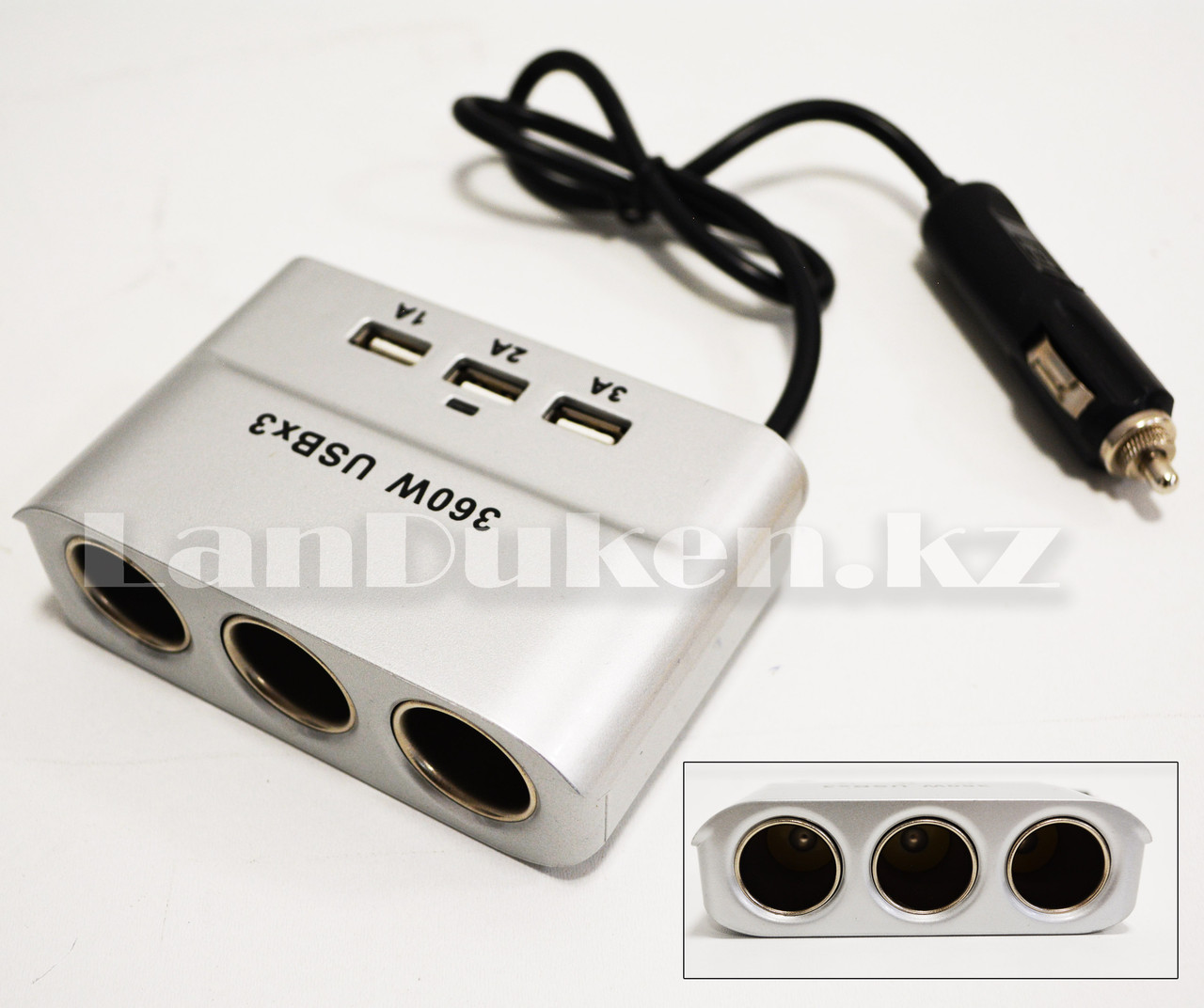 USB тройник для прикуривателя Разветвитель прикуривателя в автомобиль 360 W USB х 3 - фото 1 - id-p72792044