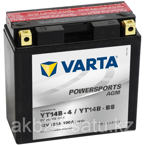 Аккумулятор Varta Powersports AGM YT14B-BS 13Ah 190A 152x70x150 - фото 1 - id-p72849714