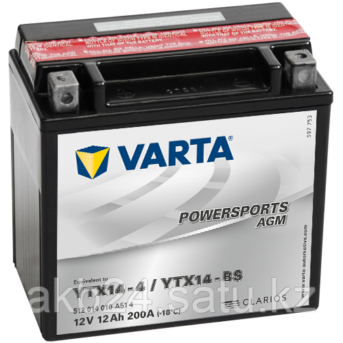 Аккумулятор Varta Powersports AGM YTX14-BS 12Ah 200A 152x87x147 - фото 1 - id-p72849715