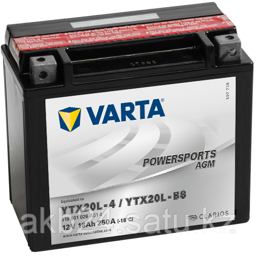 Аккумулятор Varta Powersports AGM YTX20L-BS 18Ah 260A 177x87x156 - фото 1 - id-p72849717
