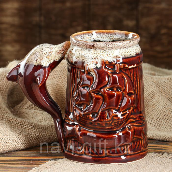 Кружка для пива "Пивная" коричневая, глазурь, 0,8 л, микс