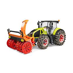 Трактор Claas Axion 950 c цепями и снегоочистителем Bruder