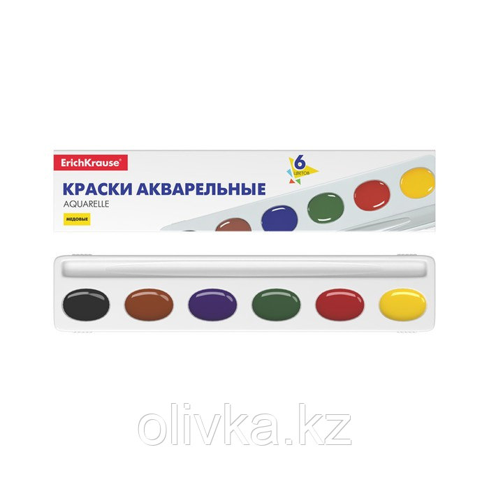 Акварель 6 цветов, ErichKrause Basic, медовая, в картонном пенале