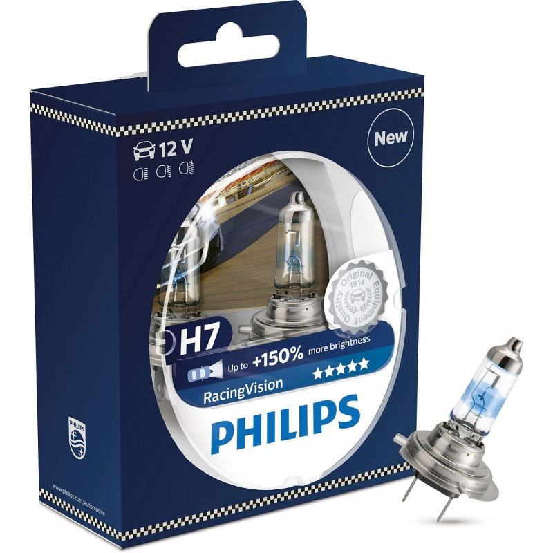 Галогеновые лампы Philips H7 RacingVision (+150%) - 12972RVS2 (пласт. бокс) 2 шт.