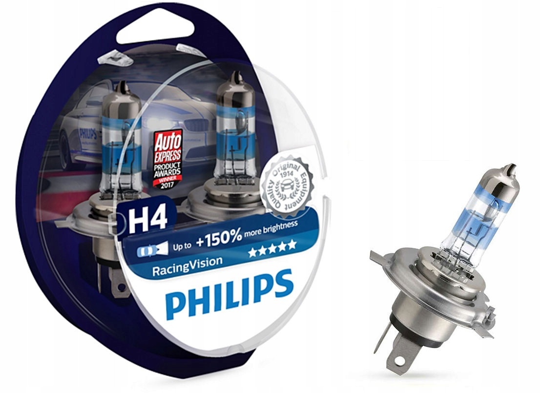 Галогеновые лампы Philips H4 RacingVision (+150%) - 12342RVS2 (пласт. бокс) 2 шт.