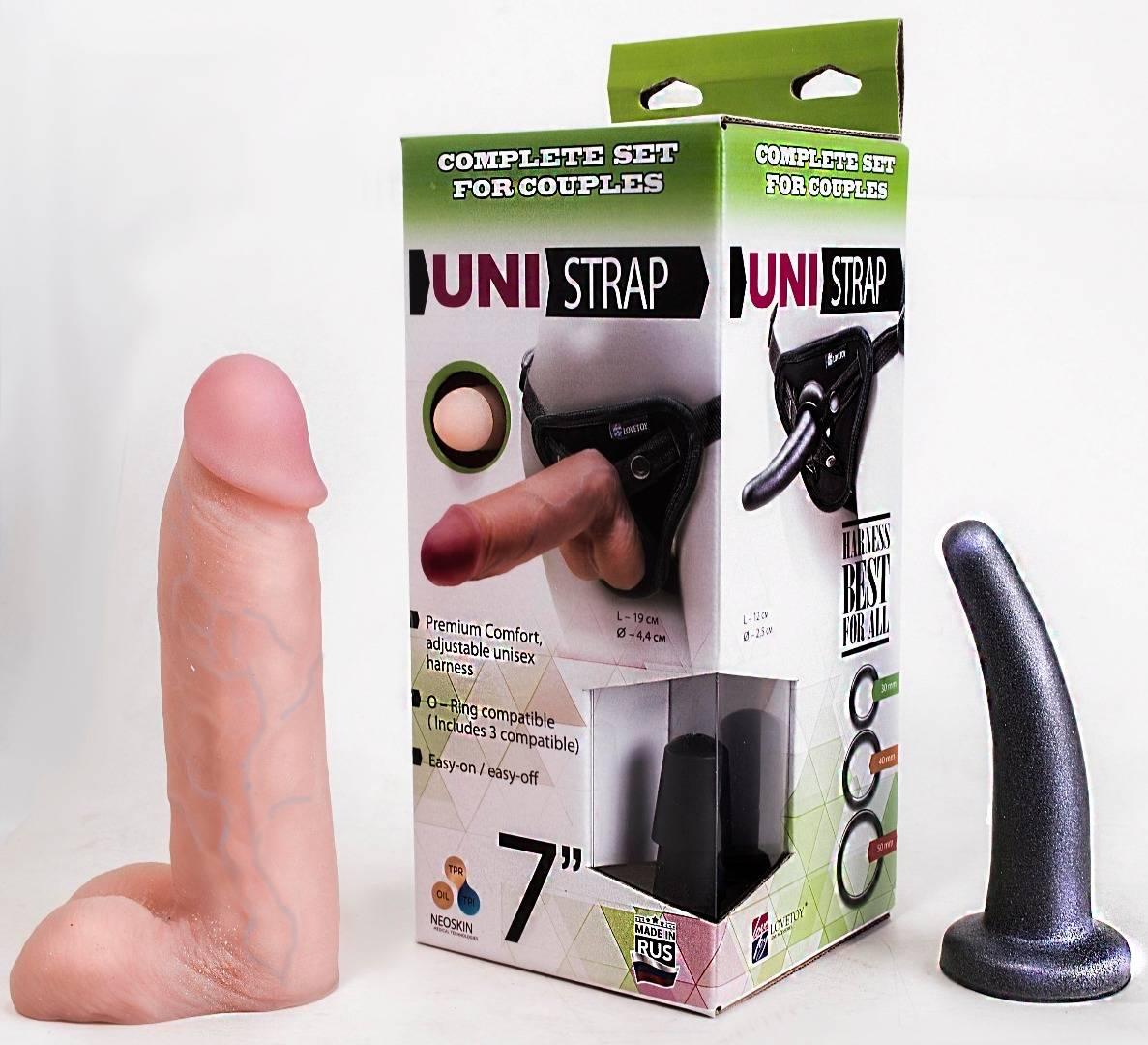 КОМПЛЕКТ "UNI STRAP 7" (ТРУСИКИ С ДВУМЯ НАСАДКАМИ), L 19.0 см, D 4.4 см / L 14.5 см, D 2.0 - 2.5 см