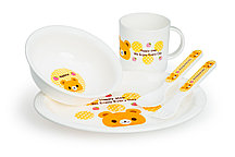 Набор: тарелка, миска, кружка, ложка, вилка HAPPY CARE