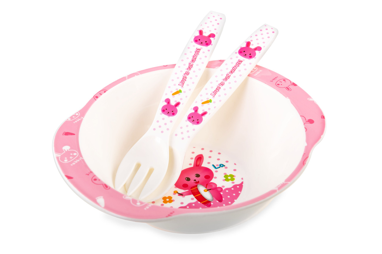 Hабор: миска с ручками, ложка, вилка HAPPY CARE