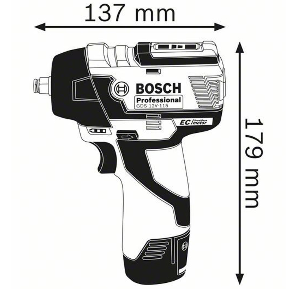 BOSCH Li-Ion, 12B, 2 скор., гайковерт ударный аккумуляторный GDS 12V-115 L-BOXX (0 601 9E0 103) - фото 3 - id-p73097481