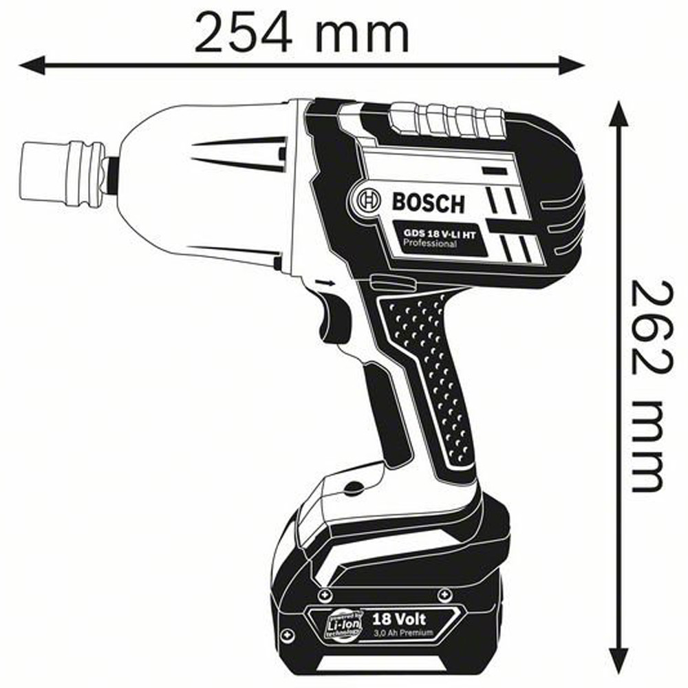 BOSCH Li-Ion, 18B, 1 скор., гайковерт ударный аккумуляторный GDS 18 V-LI HT (0 601 9B1 300) - фото 3 - id-p73097475