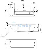 Акриловая ванна Modern 155*70 см. (Ванна + ножки) 1 Марка. Россия, фото 3