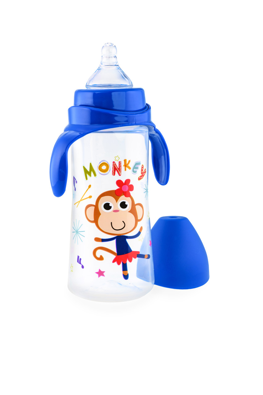 Бутылочка для кормления из полипропилена Sweet baby с ручками c силиконовой соской HAPPY CARE, 330 мл