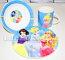 Набор детской посуды Dinner Set 3 Принцессы Диснея чашка тарелка кружка (голубой)