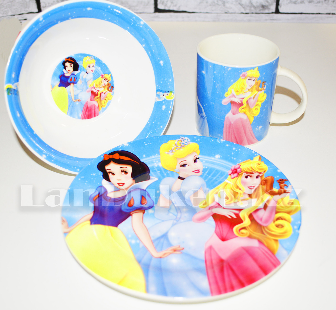 Набор детской посуды Dinner Set 3 Принцессы Диснея чашка тарелка кружка (голубой) - фото 1 - id-p73181114