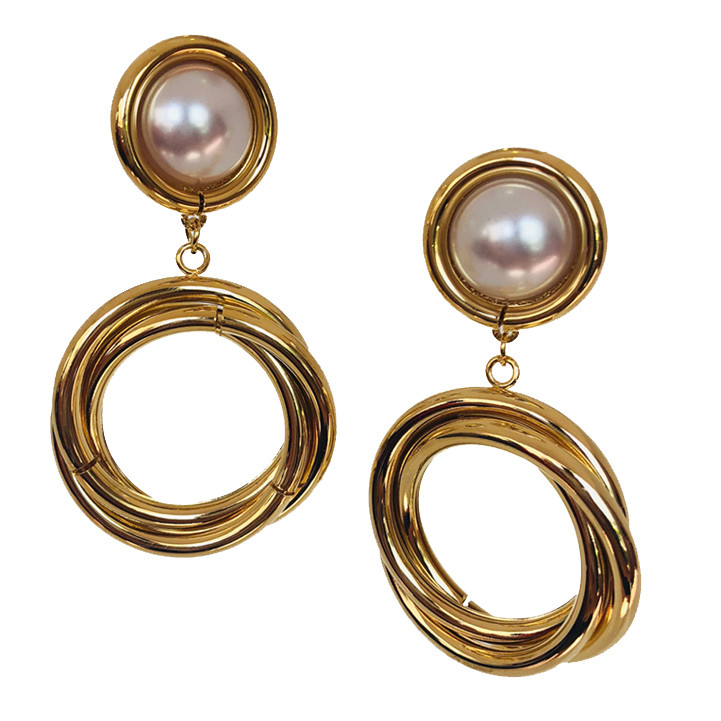 Вечерние серьги кольца с Жемчугом Brosh Jewellery. Цвет; золото.