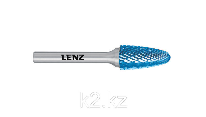 Твердосплавная борфреза Lenz, форма F (Парабола с закругленной головкой), покрытие Blue