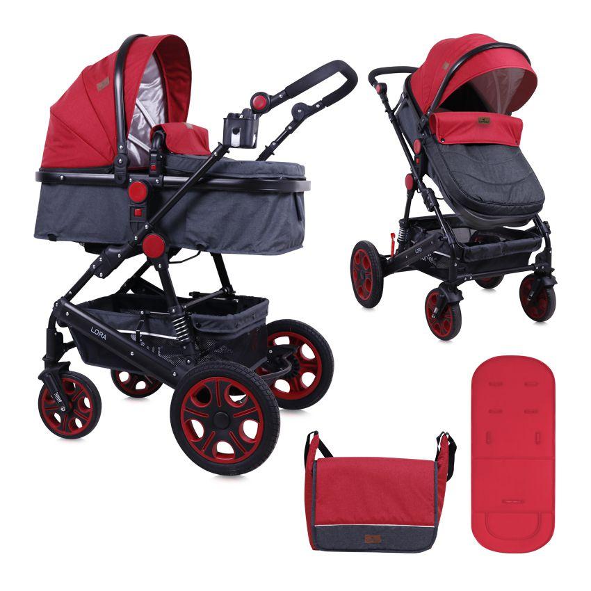 Коляска трансформер Lorelli Lora Черный-красный/ Black Red 1800