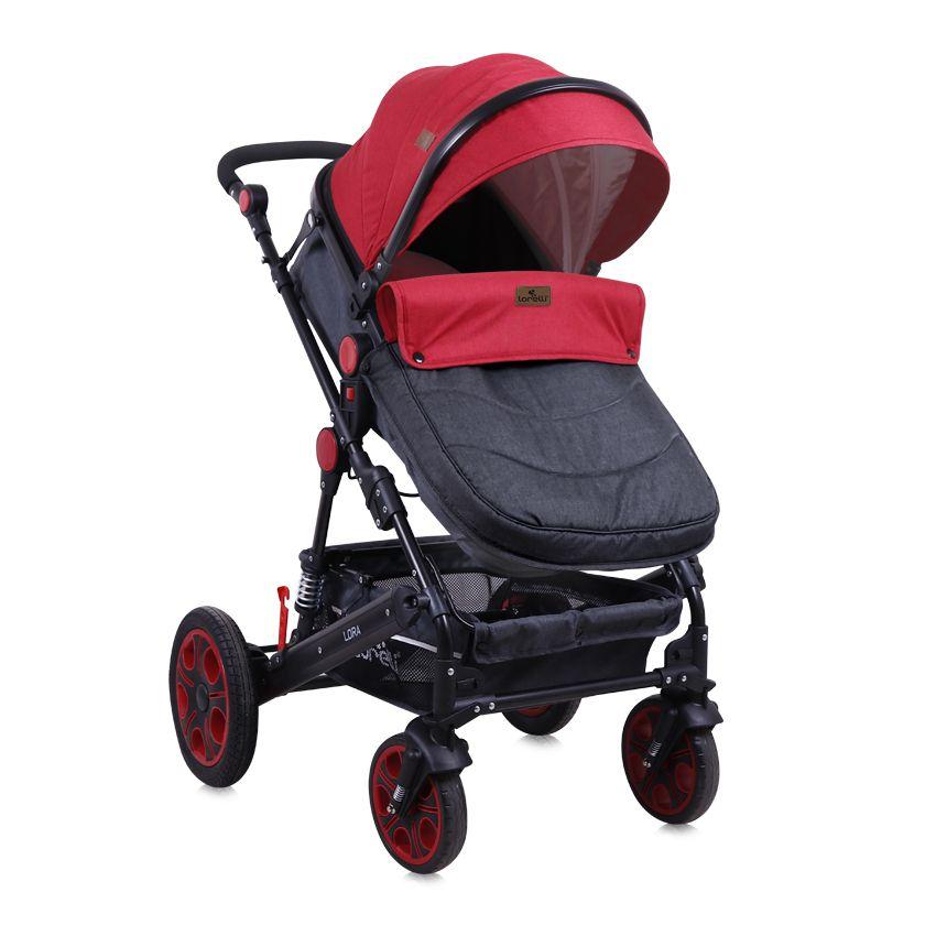 Коляска трансформер Lorelli Lora Черный-красный/ Black Red 1800