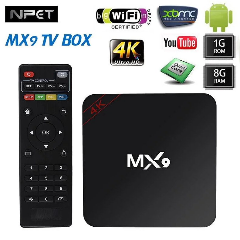 Бюджетная Android TV приставка (TV Box) с 4-х ядерным процессором, 1гб/8гб памятью, модель MX9 - фото 1 - id-p73277430