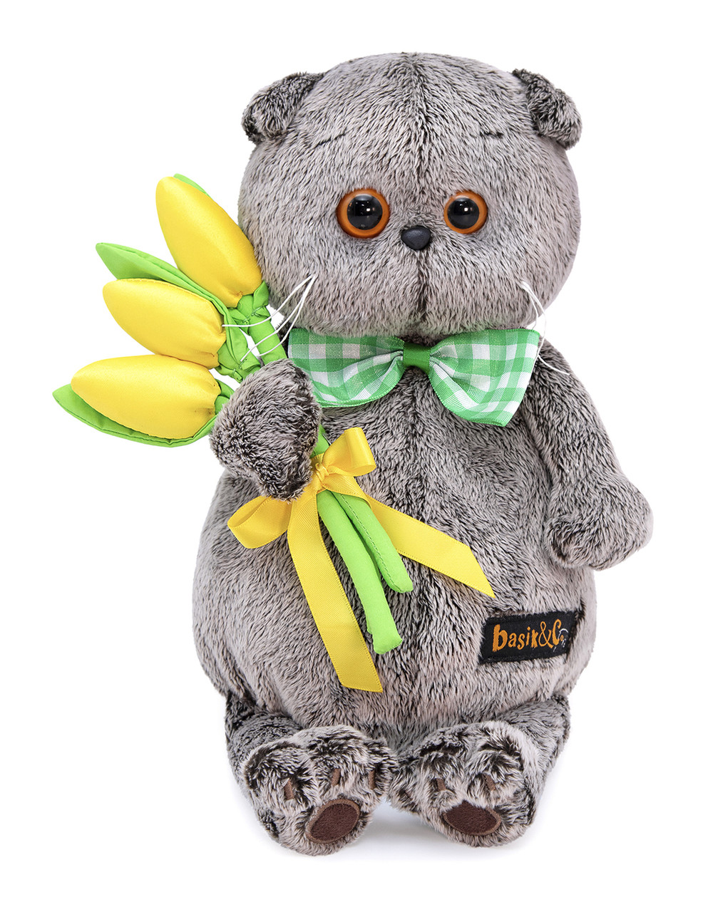 Мягкая игрушка "Басик с желтыми тюльпанами", 19 см - фото 1 - id-p73361047