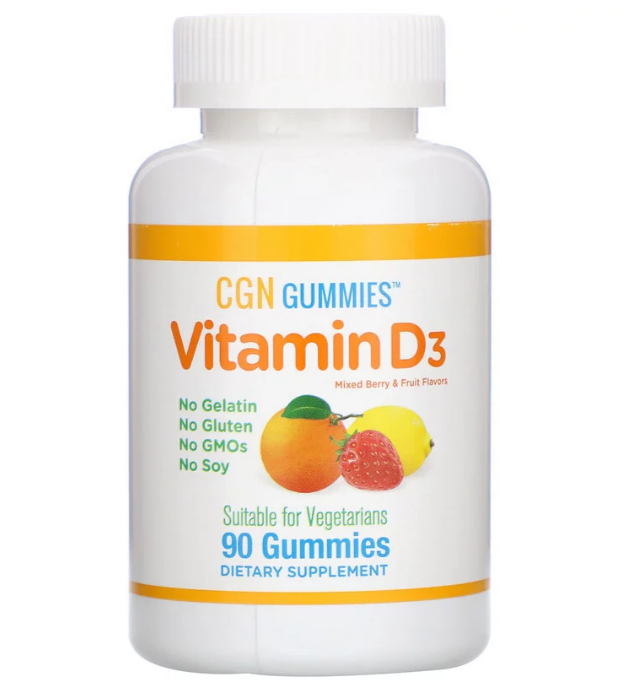 California Gold Nutrition, Органический витамин D3 в жевательных таблетках, без желатина и глютена, ягодное и
