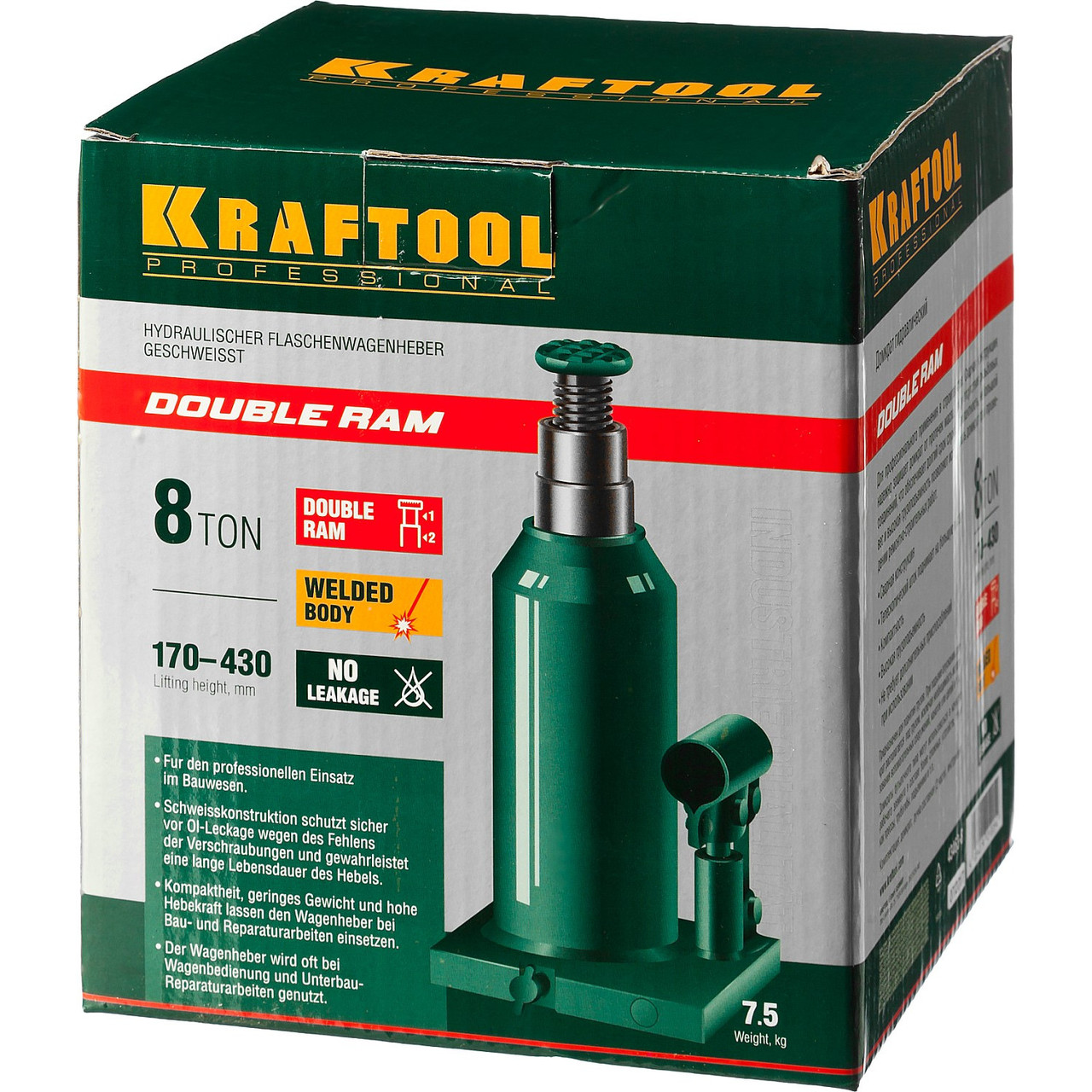 KRAFTOOL DOUBLE RAM 8т 170-430мм домкрат двухштоковый бутылочный с увеличенным подъемом, KRAFT BODY (43463-8) - фото 6 - id-p73438202