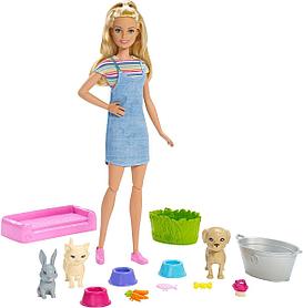 Игровой набор Barbie Блондинка с питомцами, меняющими цвет