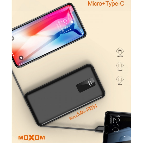 Power Bank внешний аккумулятор на 10000 мАч с функцией быстрой зарядки, MOXOM MX-PB14 - фото 3 - id-p73448267