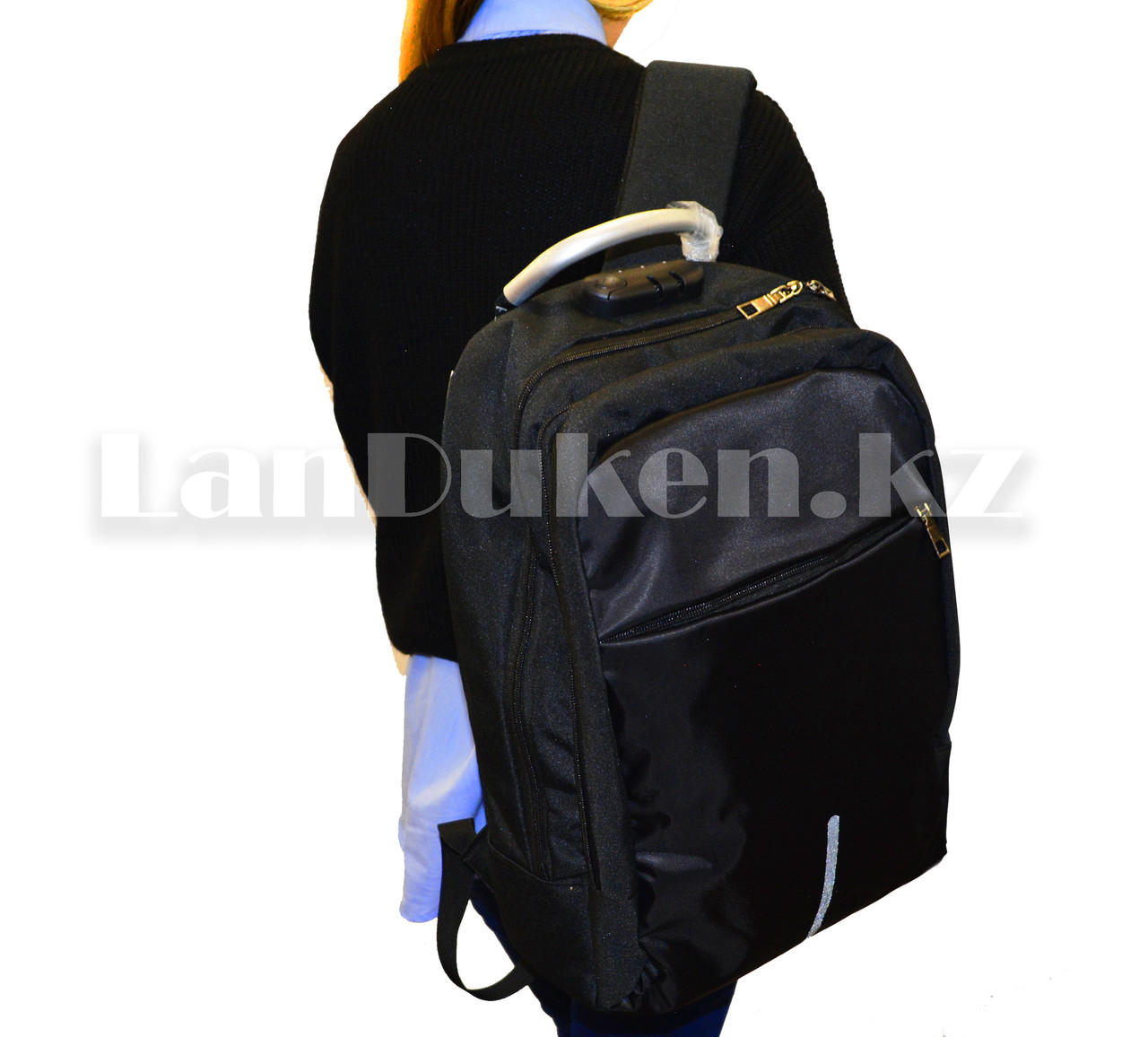 Городской рюкзак антивор с кодовым замком AUX и USB со светоотражающей полоской черный (6701) - фото 3 - id-p63304810