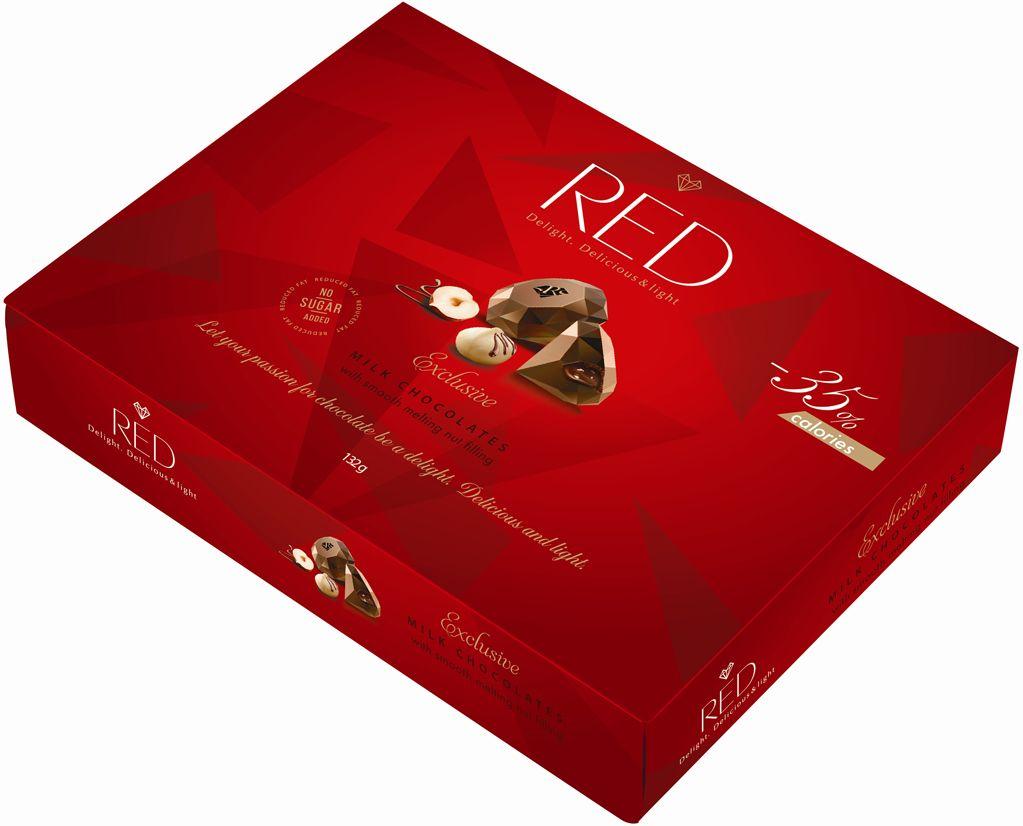 Коробка конфет "RED Delight" Молочный шоколад с ореховой начинкой со сниженной калорийностью 132 г