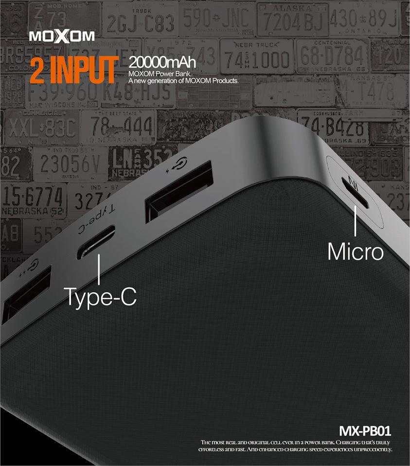 Power Bank внешний аккумулятор на 20000 мАч с функцией быстрой зарядки, MOXOM MX-PB01 - фото 3 - id-p73621749