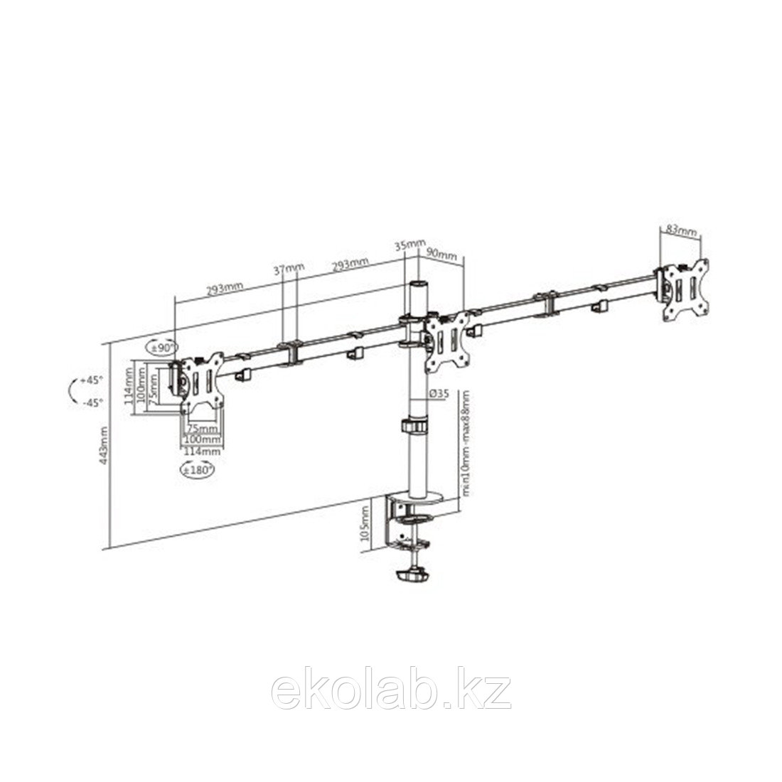 Настольный кронштейн Brateck LDT12-C034N для 3-х мониторов (13"-27") - фото 3 - id-p73743155