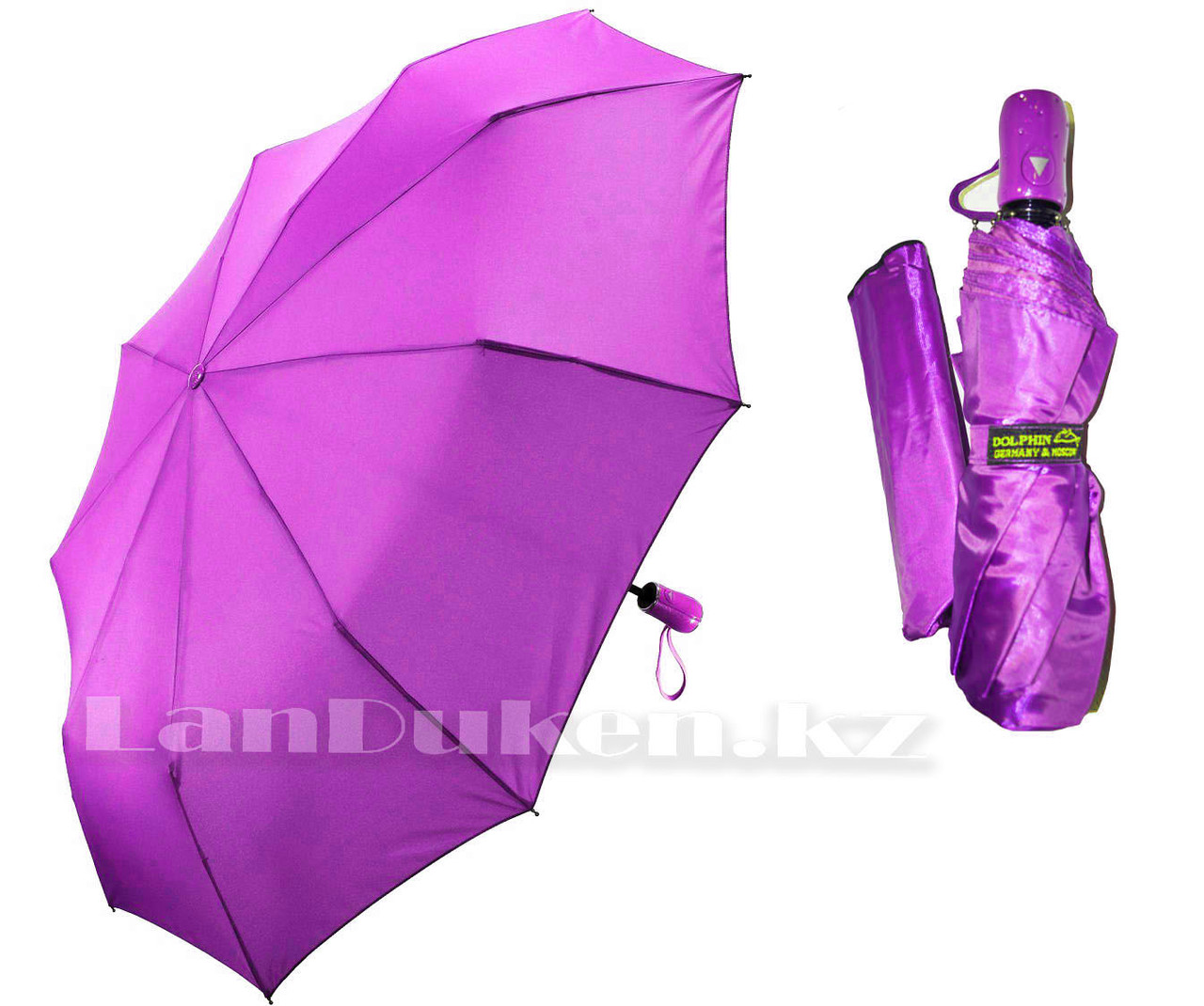 Зонт полуавтомат складной в чехле Dolphin с системой антиветер фиолетовый (с блестящим эффектом)