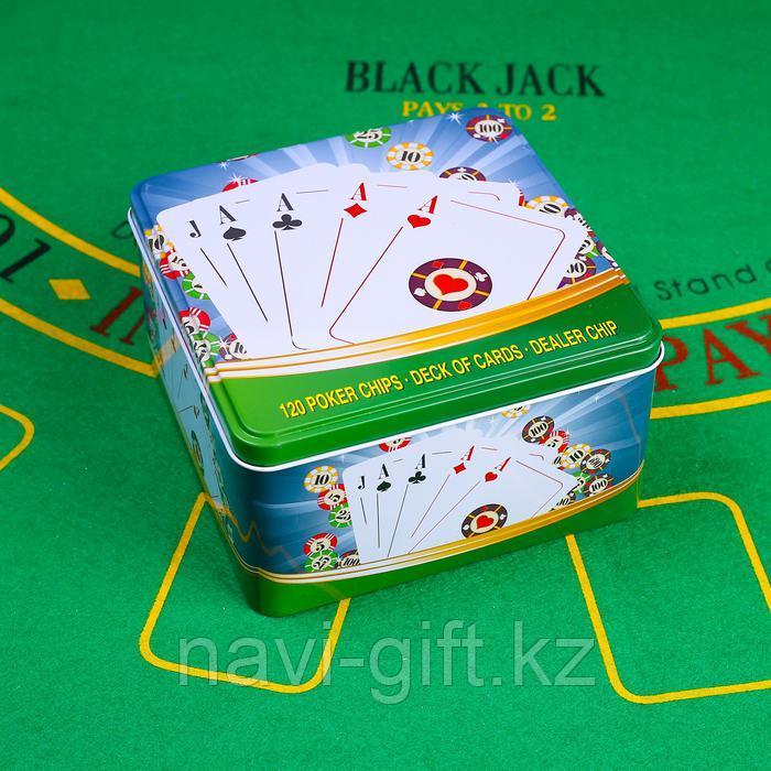 Покер, набор для игры (карты 54 шт, фишки 120 шт с/номин.) 15х15 см, микс