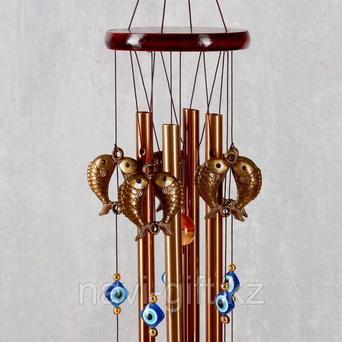 Музыка ветра металл, дерево "Карпы" 4 трубки 5 колокольчиков 62х9,5 см - фото 4 - id-p73832900