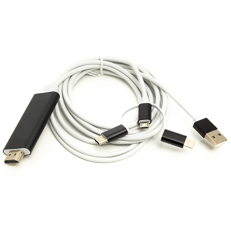 Кабель PowerPlant HDMI (M) - Lightning, Type-C, mirco USB, 1 м - фото 1 - id-p73833189