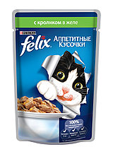 Felix, Феликс кусочки с кроликом в желе для кошек, пауч*85гр