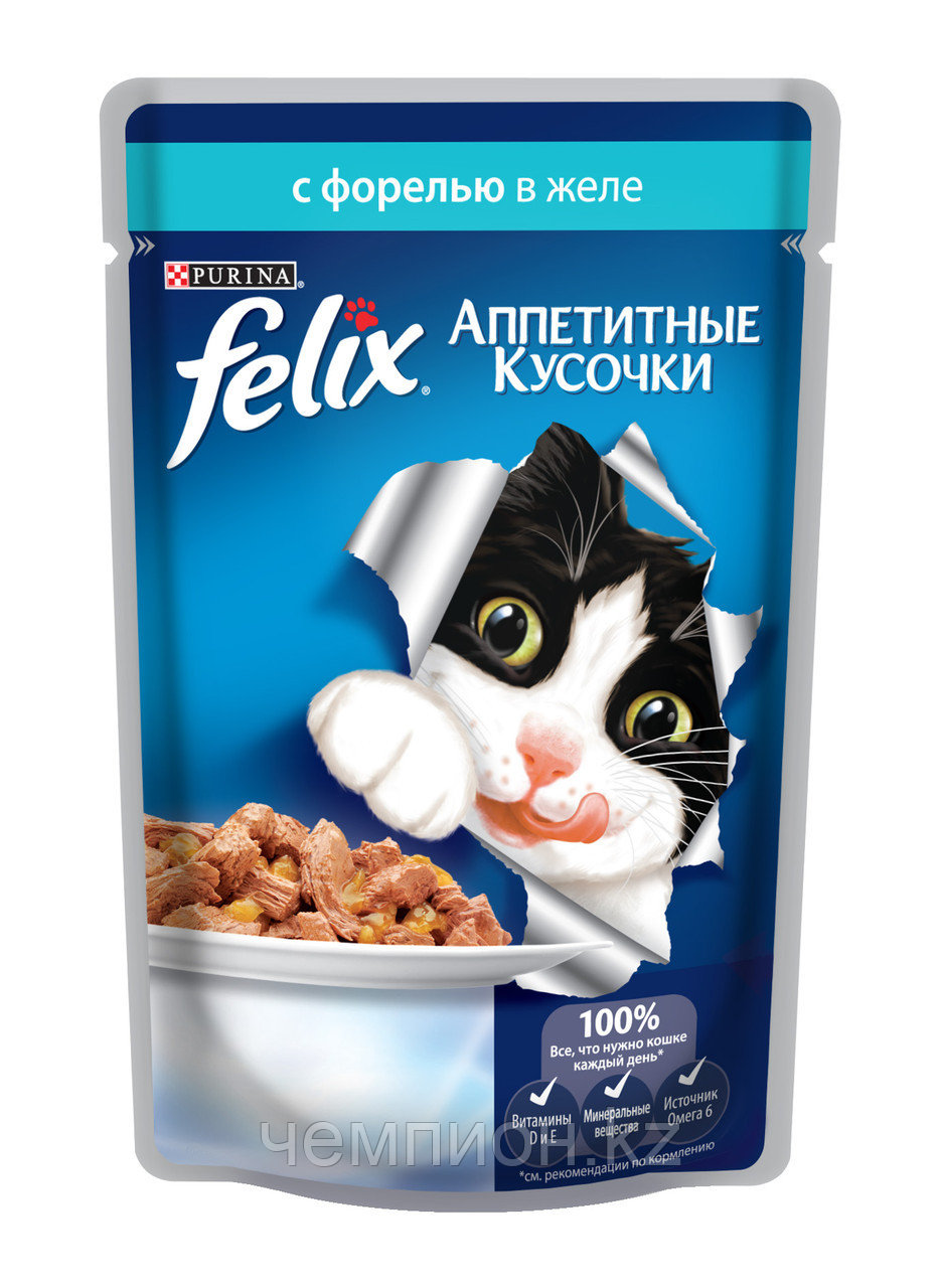 Felix, Феликс кусочки с форелью в желе для кошек, уп.26*75гр