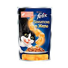 Felix Sensation, Феликс Сенсейшн кусочки с лососем и треской в желе для кошек, уп.26*85гр.