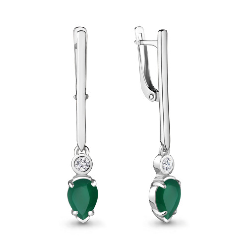 Серебряные серьги с агатом зелёным и фианитом Aquamarine 4725409А.5