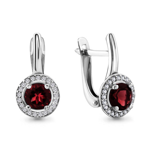Серебряные серьги с гранатом и фианитом Aquamarine 4298303А.5