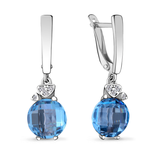 Серебряные серьги с нанотопазом свисс синт. и фианитом Aquamarine 4728492А.5