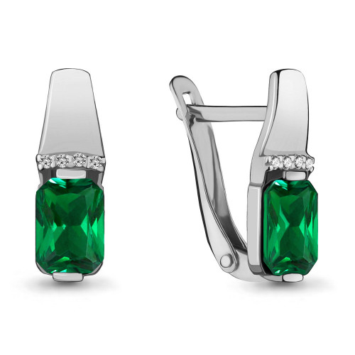 Серебряные серьги с наноизумрудом синт. и фианитом Aquamarine 46840АГ.5
