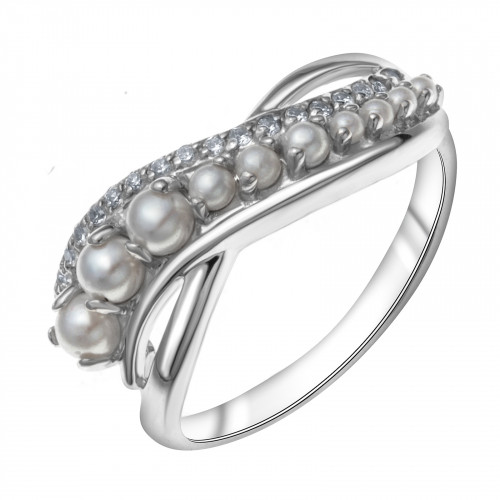Кольцо из серебра с жемчугом и фианитом swarovski TEOSA 17 - есть комплект