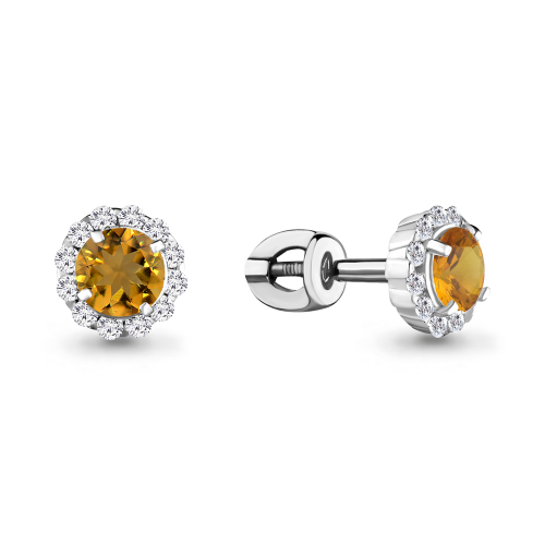 Серьги из серебра с цитрином и фианитом Aquamarine 4408606А.5