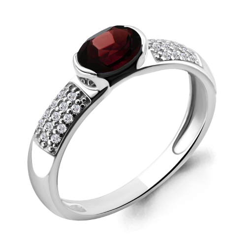 Кольцо из серебра с гранатом и фианитом Aquamarine 6519403А.5