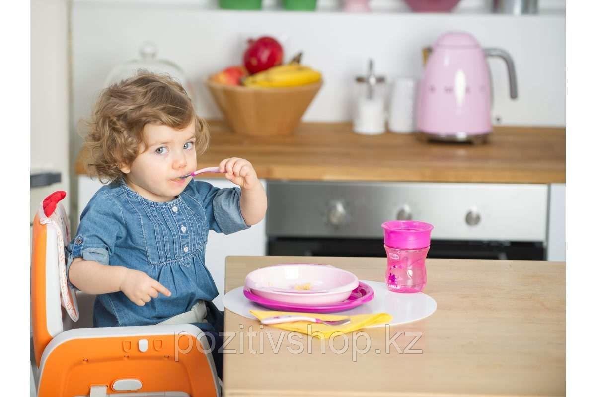 Набор детской посуды Chicco (2тарелки, ложка, вилка, поильник) розовый - фото 2 - id-p73879498